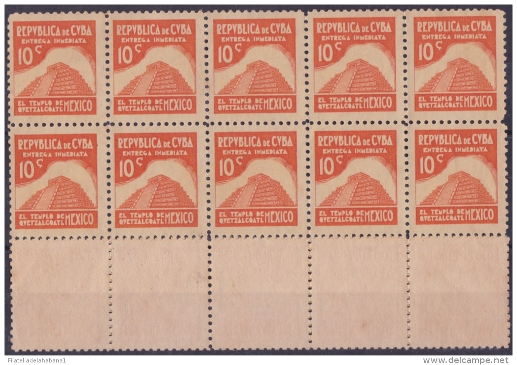 1937-194 CUBA REPUBLICA 1937. ESCRITORES Y ARTISTAS. 10c MEXICO ARQUEOLOGIA. TEMPLO QUETZALCOALT SPECIAL DELIVERY Ed.326 - Ongebruikt