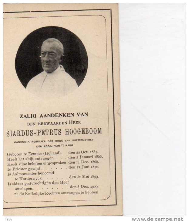 Hoogboom Siardus Kanunnik Abdij Van 't PARK °Eemnes Holland Aalmoezenier Noorderwijk Herentals  +5/12/1909 Noorderwijk - Obituary Notices