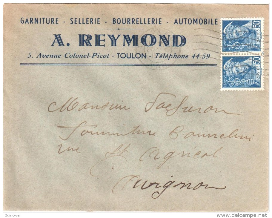 3397 TOULON Lettre Entête Bourrellerie Sellerie REYMOND   Mercure 50 C Bleu Yv 414Ax2 - Briefe U. Dokumente