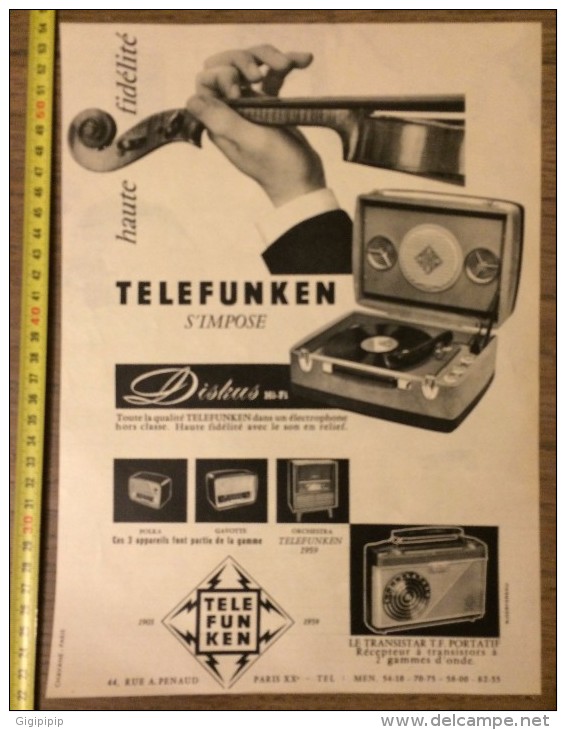 PUB PUBLICITE 50/60 ELECTROPHONE TELEFUNKEN DISKUS - Other & Unclassified