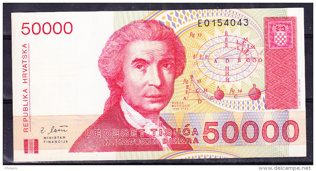 CROATIE 1993, BILLET DE 50 000 DINARS ( Croates). (6AB1) - Croatie