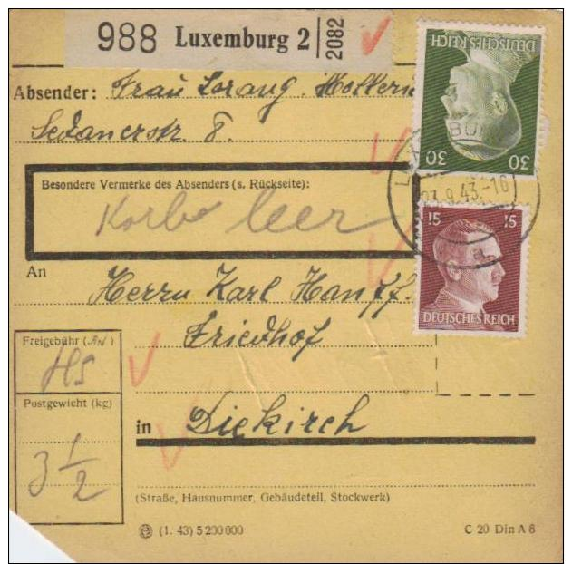 Paketkarte -Frankatur Deutsch In Luxemburg Gebraucht - Luxemb.2  ( K1125   ) Siehe Scan - Storia Postale