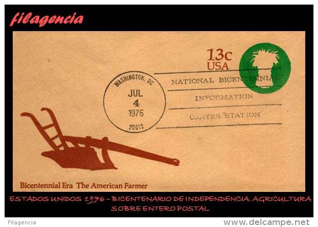 AMERICA. ESTADOS UNIDOS. ENTEROS POSTALES. SOBRE ENTERO POSTAL 1976. BICENTENARIO DE LA INDEPENDENCIA. AGRICULTURA - 1961-80