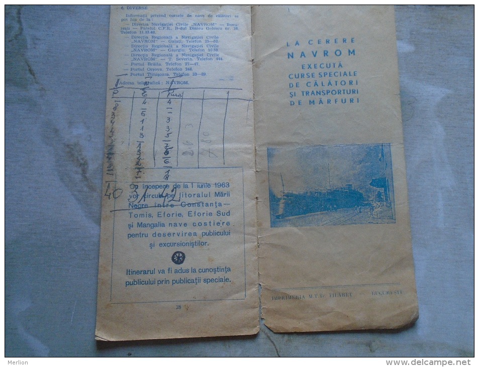 Romania  NAVROM  -Naval  Timetable  1963 - Itinerariul Nevelor De Calatori Pe Dunare   D137220 - Europa