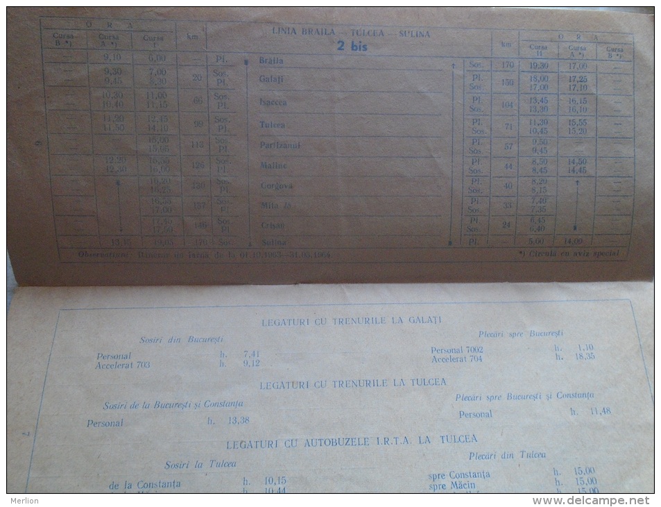 Romania  NAVROM  -Naval  timetable  1963 - Itinerariul Nevelor de Calatori pe Dunare   D137220