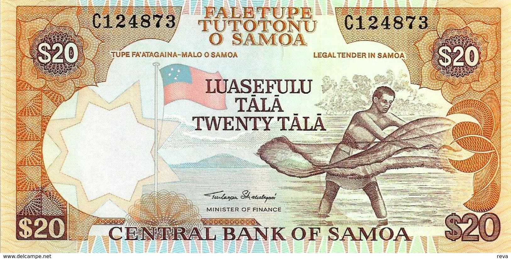 SAMOA 20 TALA ORANGE MAN FRONT BUILDING BACK UNC P.35 ND(2002) READ DECRIPTION !! - Samoa