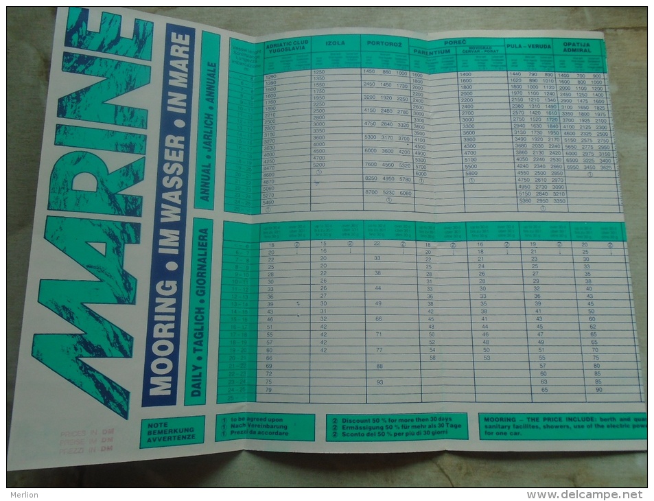 Jugoslavia  - Marine  Schedule -pricelist - 1988     D137230 - Europe