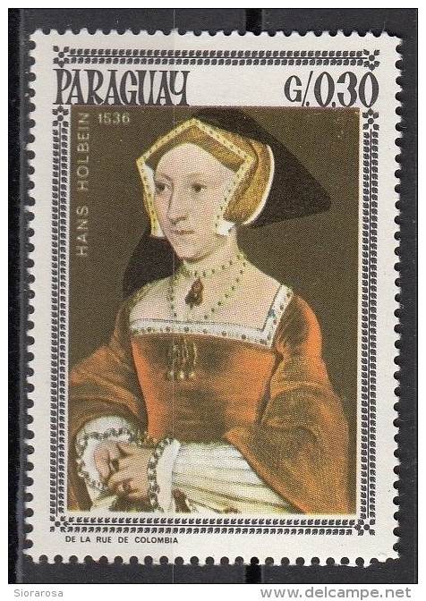 1002d Paraguay 1966 " Portrait Of Jane Seymour "  Quadro Dipinto Da H. Holbein Il Giovane Paintings Tableaux Nuovo MNH - Sonstige & Ohne Zuordnung