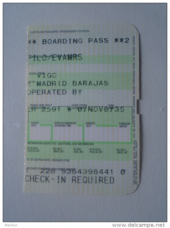 Boarding Pass  -VIGO  -MADRID     D137231.9 - Tarjetas De Embarque