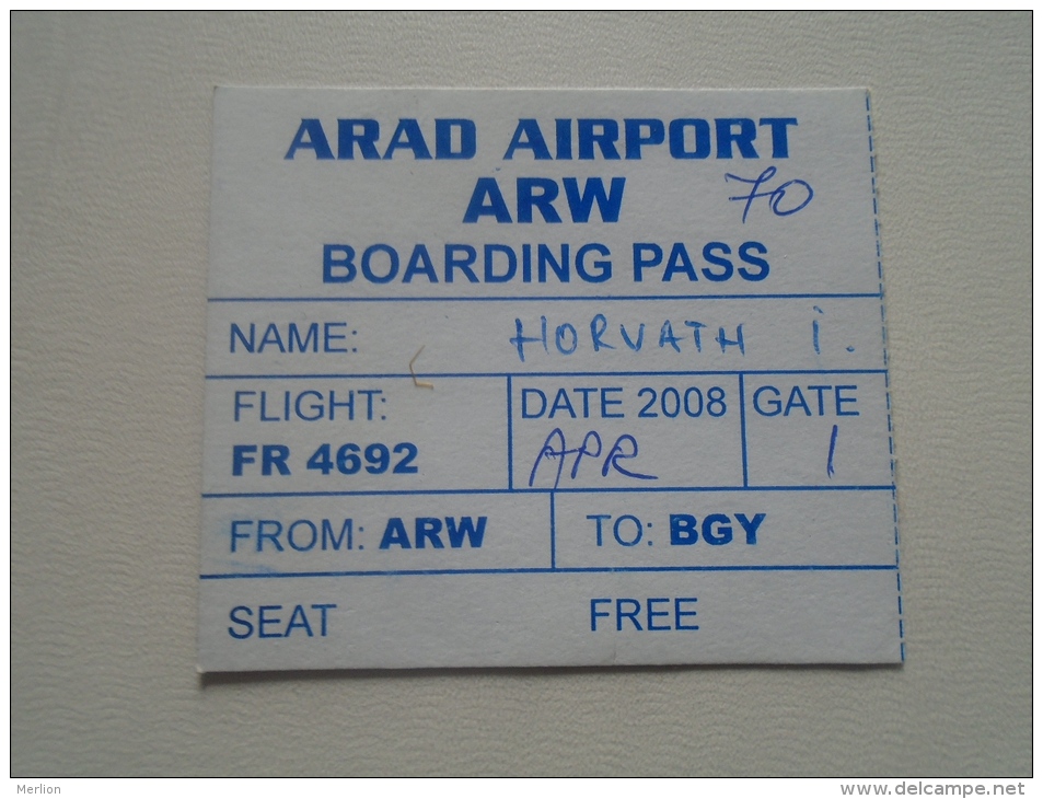 Boarding Pass  -ARAD-ARW Flight  4692 - 2008  D137231.12 - Carte D'imbarco