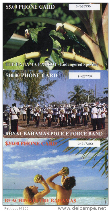 TELECARTES BAHAMAS $10/20/30 Plage Perroquet Royal Bahamas Police Force Band  Beach The Bahama Parrot  (lot De 3) - Bahama's