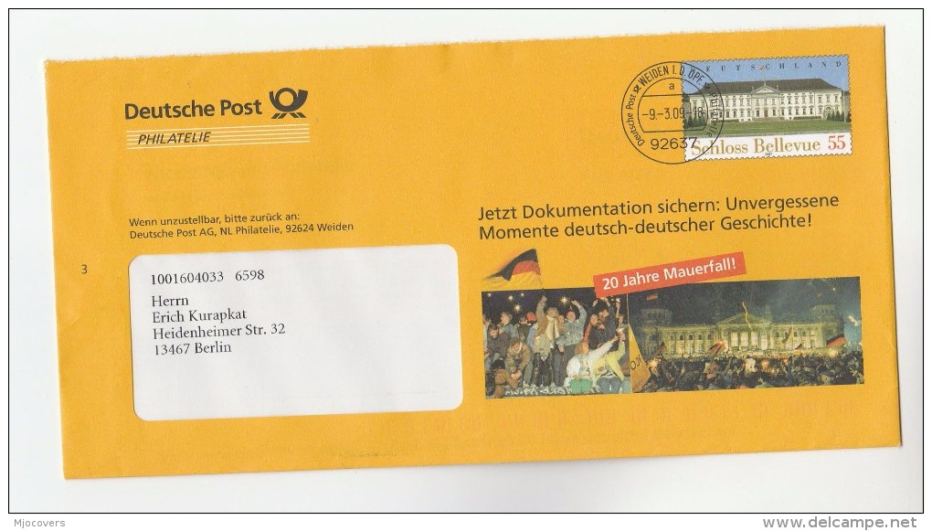 2009 Germany BERLIN WALL FALL  20th Anniv Illus ADVERT POSTAL STATIONERY COVER  Ddr Flag  Stamps - Enveloppes Privées - Oblitérées