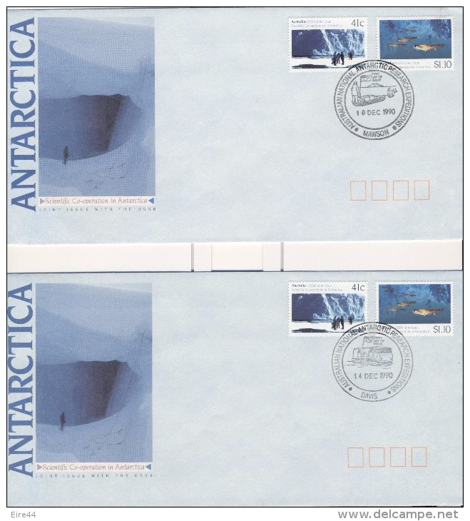 AAT Australia Antarctic  1990 5 FDC USSR Mawson Davis Scientific Co-operation Antarctic - Colecciones & Series