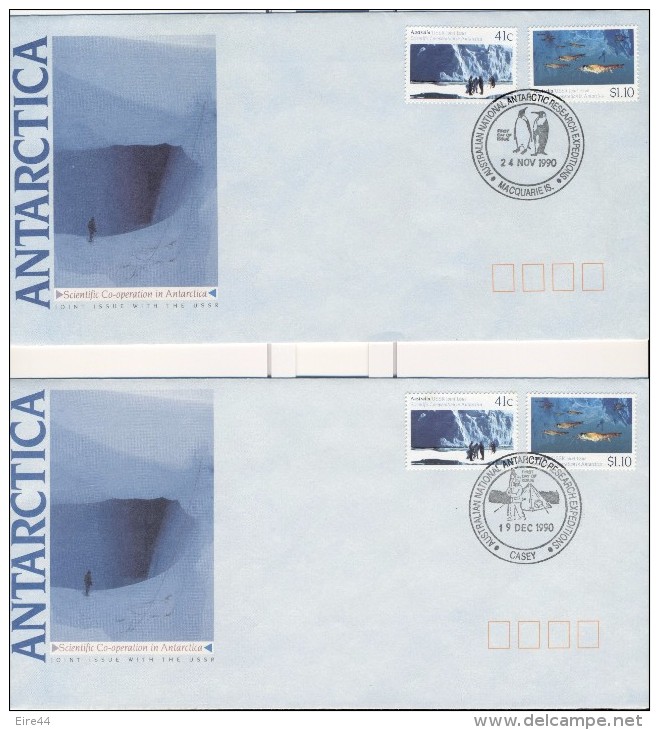 AAT Australia Antarctic  1990 5 FDC USSR Mawson Davis Scientific Co-operation Antarctic - Collections, Lots & Series