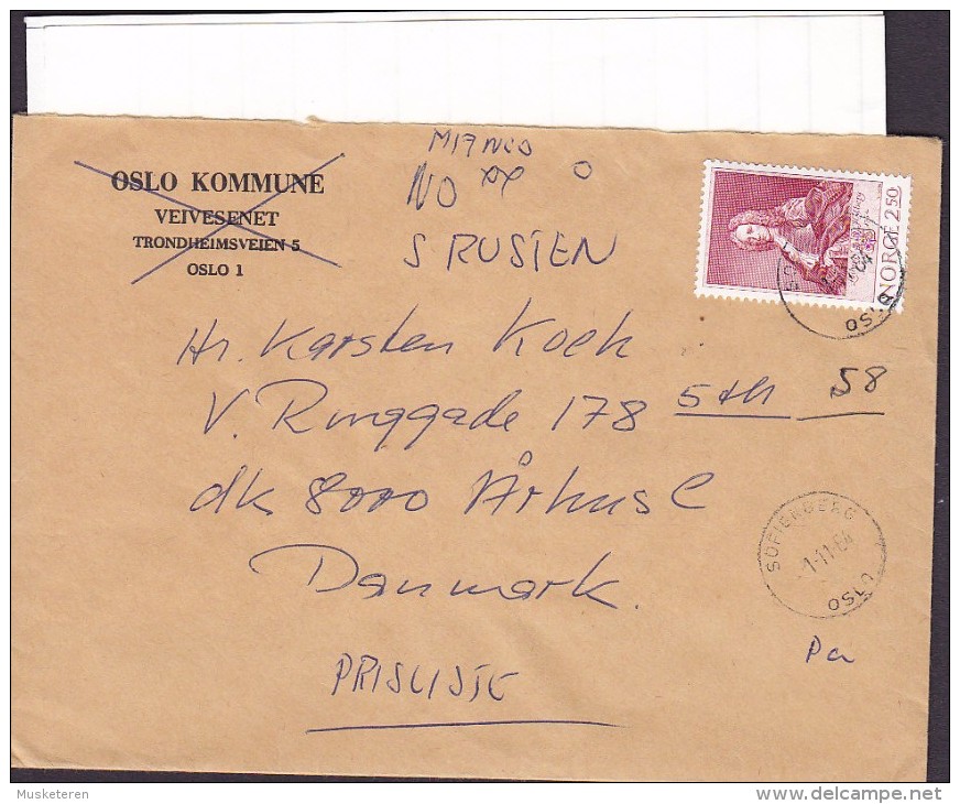 Norway OSLO KOMMUNE Veivesenet (Erased) SOFIENBERG Oslo 1984 Cover Brief AARHUS Denmark Ludvig Holberg - Briefe U. Dokumente