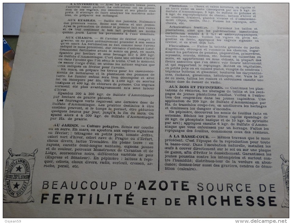 Feuille De Calendrier Mars 1940 Avec Les Travaux Du Mois....... - Petit Format : 1921-40