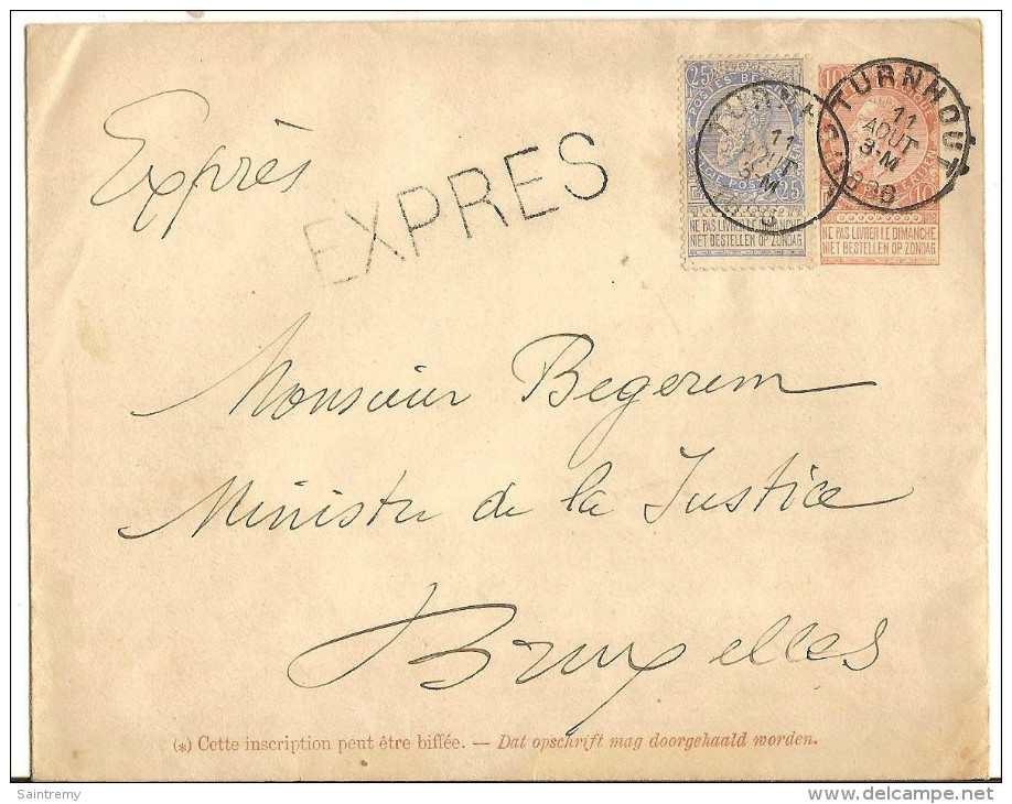 Lettre Par Expres De Turnhout Vers Bruxelles émission Fine Barbe J44 - Enveloppes-lettres