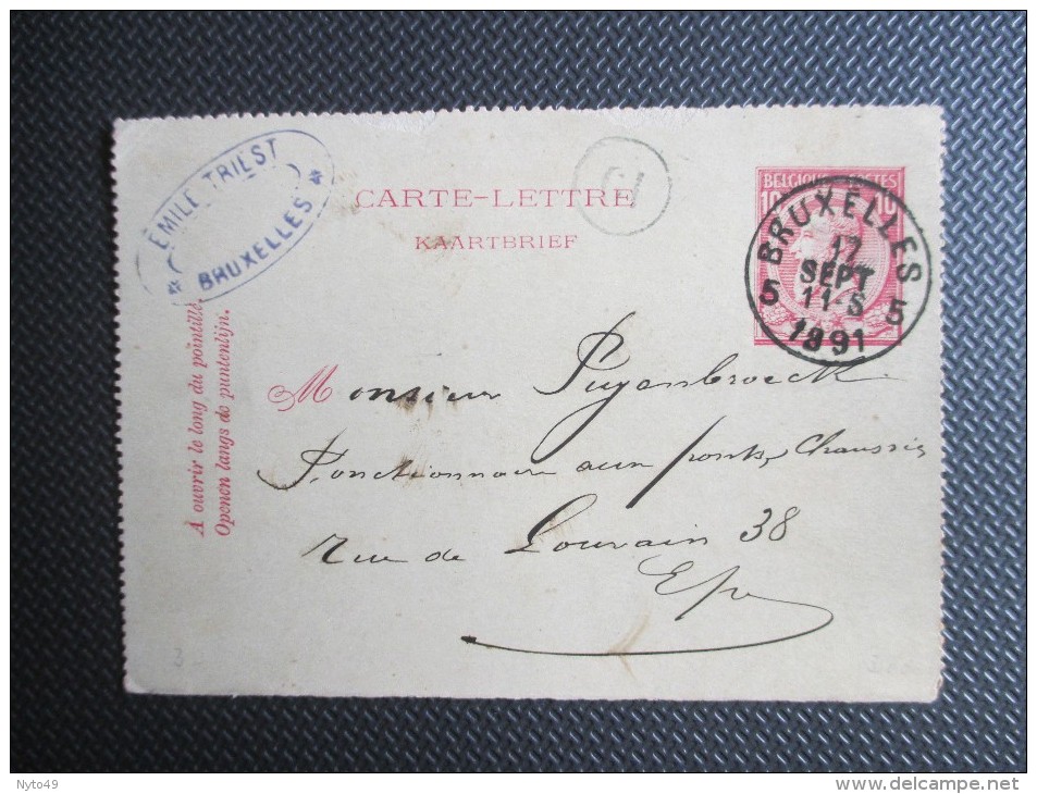 Nr 46 - PWS - Kaartbrief/Carte Lettre Verstuurd Binnen Bruxelles - 1884-1891 Leopold II.