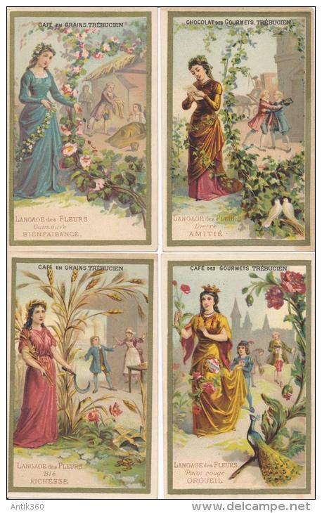 Lot De 4 Chromos Café Trébucien Langage Des Fleurs - Tea & Coffee Manufacturers