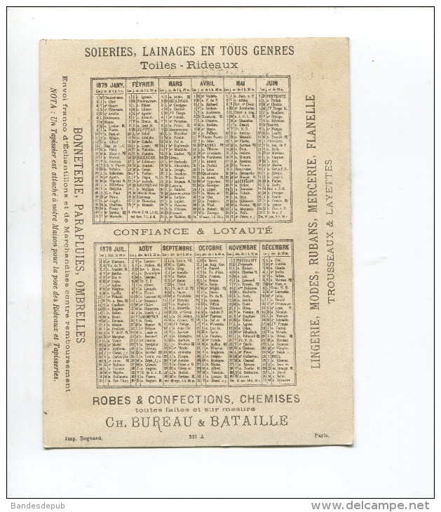 REIMS GALERIES REMOISES CHROMO CALENDRIER BOGNARD MERE ENFANT BEBE  1879 COMPLET TRES BON ETAT 13,8CM X10,5CM - Petit Format : ...-1900
