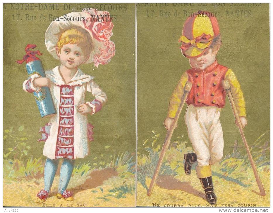 Lot De 2 Chromos Dorées Enfants Jockey Magasin Notre Dame Du Bon Secours à Nantes - Autres & Non Classés