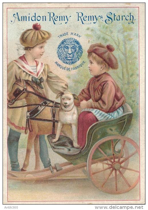 Superbe Chromo Amidon Remy Enfants Attelage Cheval Et Chien - Autres & Non Classés