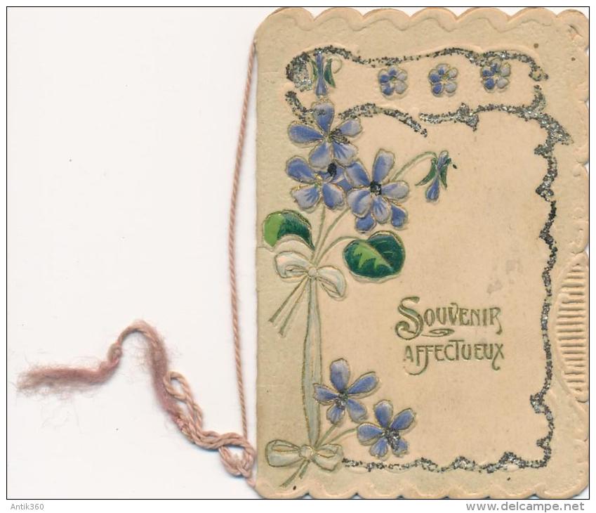 Carte De Voeux Chromo Fleurs Gaufrée Et Ajourée Souvenir Affectueux - Menükarten