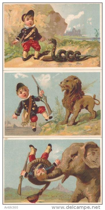 Lot De 6 Chromos Scènes De Chasse Afrique Colonies Humour - Autres & Non Classés