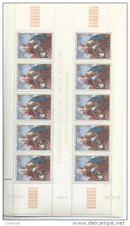 MONACO - Collection d´Art du Palais Princier  - Lot 10 feuilles,coin daté, de 10 timbres neufs - (voir scans et détails)