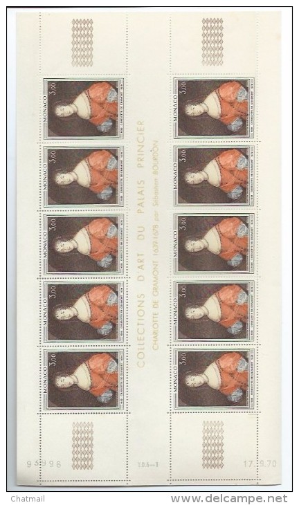 MONACO - Collection d´Art du Palais Princier  - Lot 10 feuilles,coin daté, de 10 timbres neufs - (voir scans et détails)