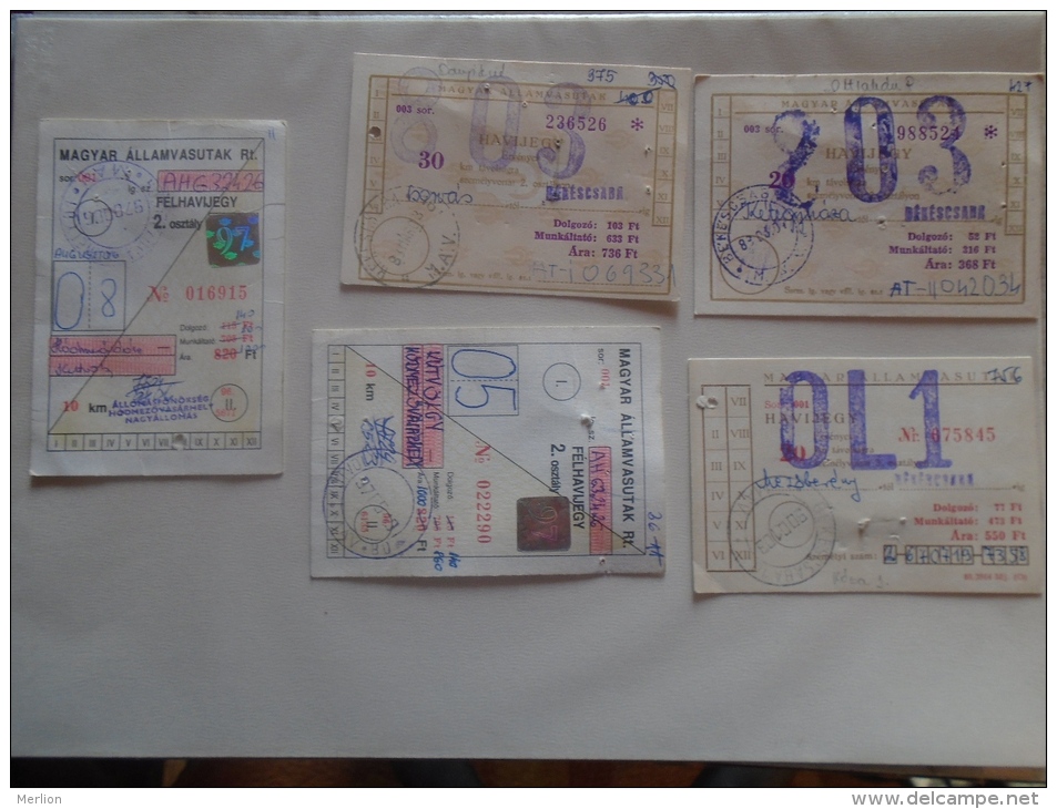 Hungary   Lot Of   Monthly  Train   Tickets   1980-90's   5 Pcs - D137260 - Europa