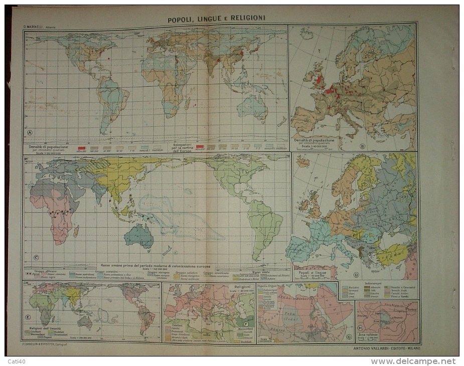 CARTA GEOGRAFICA  POPOLI LINGUE E RELIGIONI - ED.VALLARDI CART. CORBELLINO & PFIFFER ATL. MARINELLI - Carte Geographique