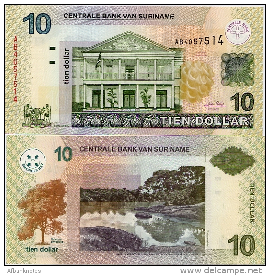 SURINAME       10 Dollar       P-158        1.1.2004         UNC - Suriname