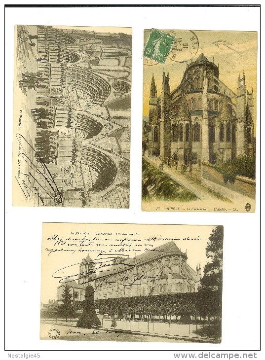 4 Cartes De  Bourges Cathedrale  :201.E.Maquaire*GN 47 Les 5 Portails/militaires*13.LL, L'Abside*CN 43.vue Latérale Sud - Bourges