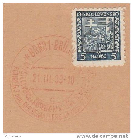 1939  CZECHOSLOVAKIA COVER (card)  BRNO EVENT Pmk Stamps Bear Heraldic Lion - Covers & Documents