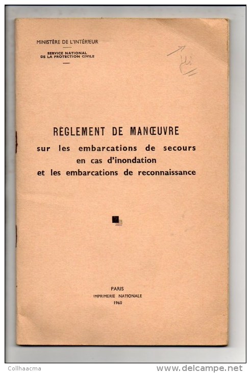 Sapeurs Pompiers / Réglement De Manoeuvre Sur Les Embarcations De Secours En Cas D'innondation ....1960 - Firemen