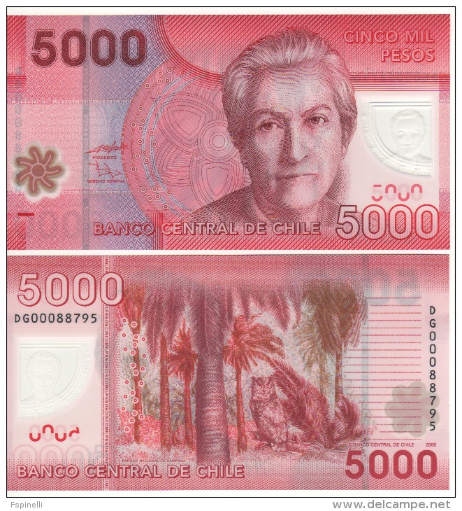 CHILE  New  5'000  Pesos ,   Polimer Issue     P163a     2009   UNC - Cile