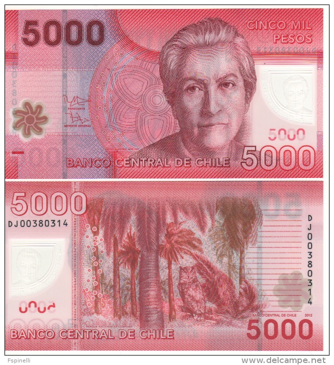 CHILE  New  5'000  Pesos ,   Polimer Issue     P163c     2012   UNC - Chile