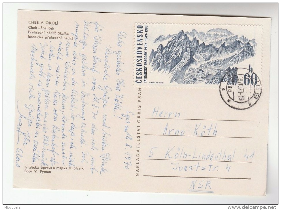 1971  CZECHOSLOVAKIA COVER Stamps 60h TARTA MOUUNTAINS  Mountain  (postcard Cheb, Map) - Covers & Documents
