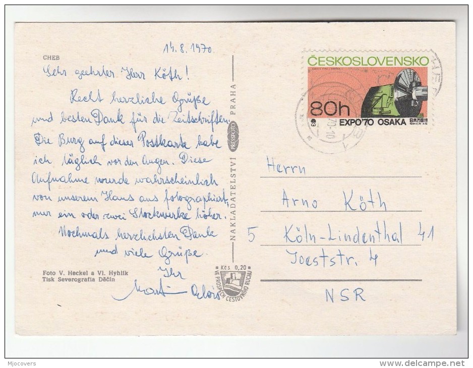 1971  CZECHOSLOVAKIA COVER Stamps 60h OSAKA EXPO  (postcard Cheb) - Brieven En Documenten