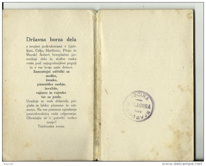 MALAGORA,  KOCEVJE, GOTTSCHEE   --  DELAVSKA KNJIZICA  --  1925  --  TIMBRE FISCAL, TAX STAMP  --  66 PAGES, KOMPLET - Slovenia