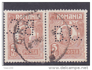 PERFINS ,PERFORE STAMPS IN PAIR ROMANIA. - Perfins