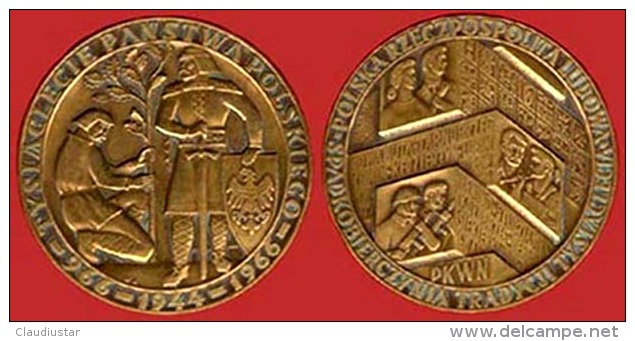 ** MEDAILLE   POLOGNE   966  - 1944  - 1966 ** - Sonstige & Ohne Zuordnung