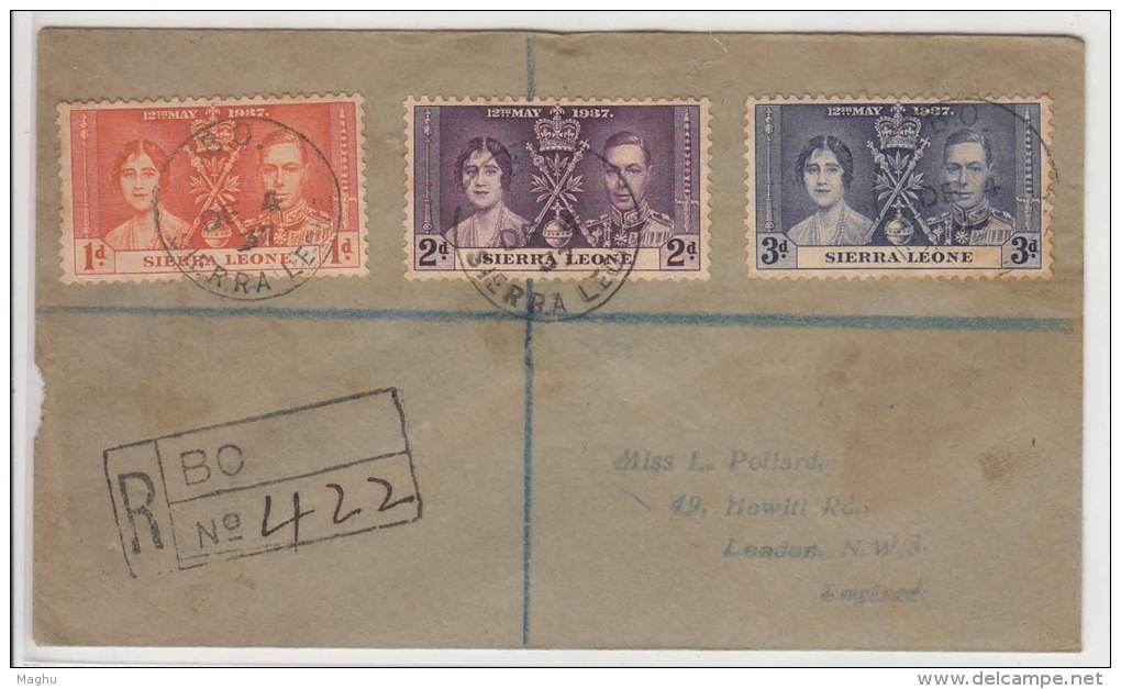 Sierra Leones Coronation FDC Regd. 1937 To England, Great Britain - Sierra Leone (...-1960)