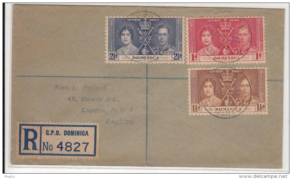 Dominica Coronation FDC Regd. 1937 To England - Dominique (...-1978)