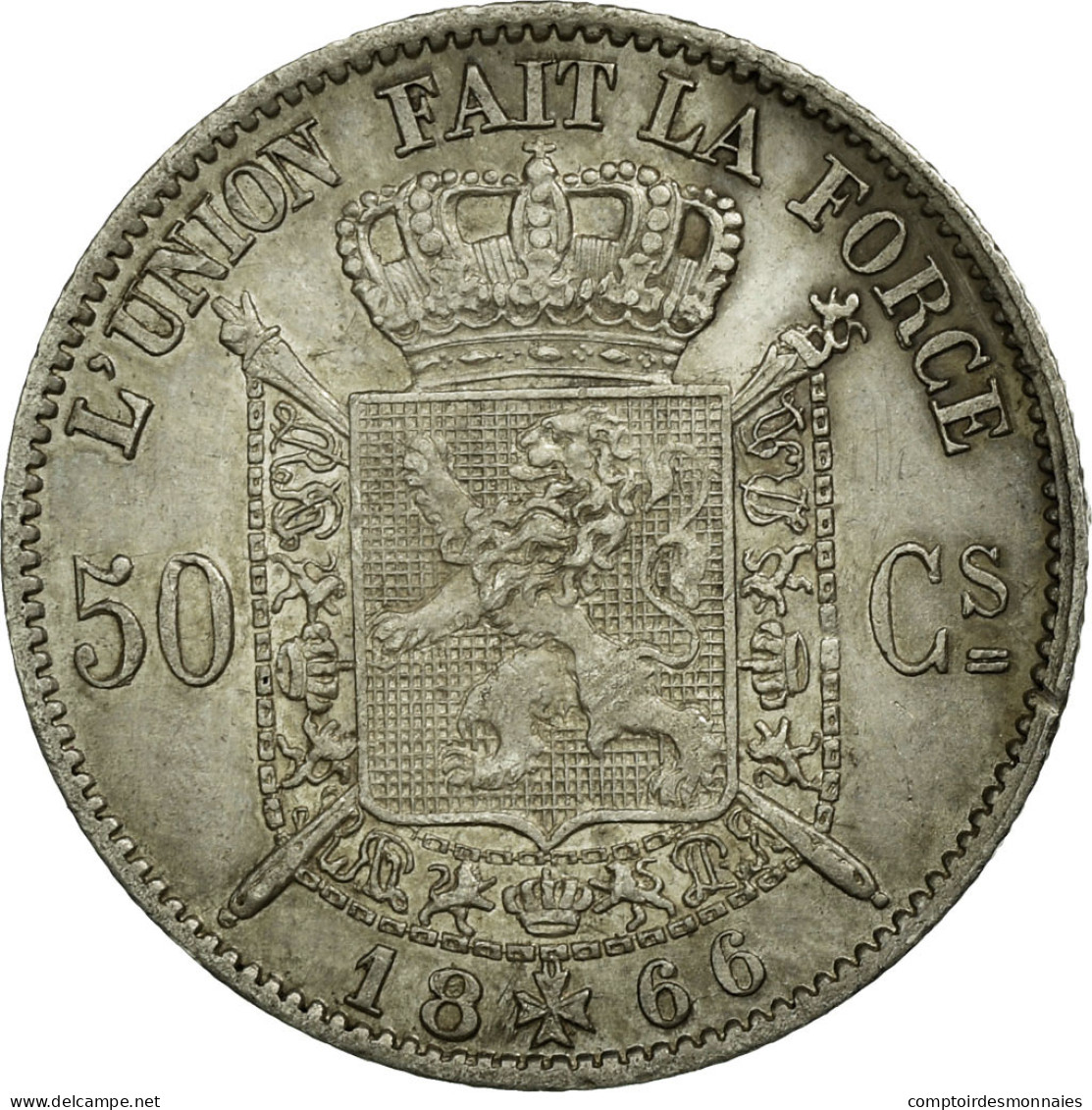 Monnaie, Belgique, Leopold II, 50 Centimes, 1866, SUP, Argent, KM:26 - 50 Cents