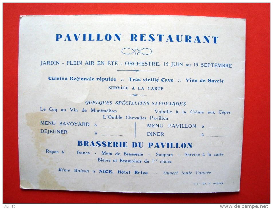 Dépliant Publicitaire, Hôtel Du Pavillon, Aix Les Bains, 13,5 X 10,5 Cm. 4 Pages, Années 1920 Environ - Publicités