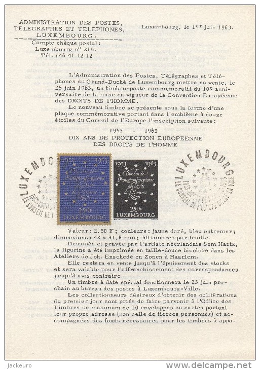 744  Droits De L´Homme - Menschenrechte - Human Rights - Luxembourg 1963  TTB - Varietà & Curiosità
