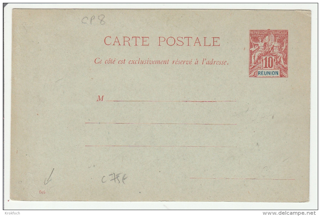 Entier Carte ACEP CP8 Avec Petit Numéro 046 - Cote 75 € - Réunion - Stationery Ganzsache - Lettres & Documents