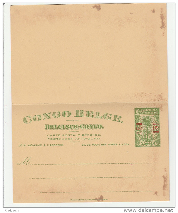 Congo Belge - Entier Carte Avec Réponse Payée Surchargée 15 C Rouge - !! Sale - Stamped Stationery